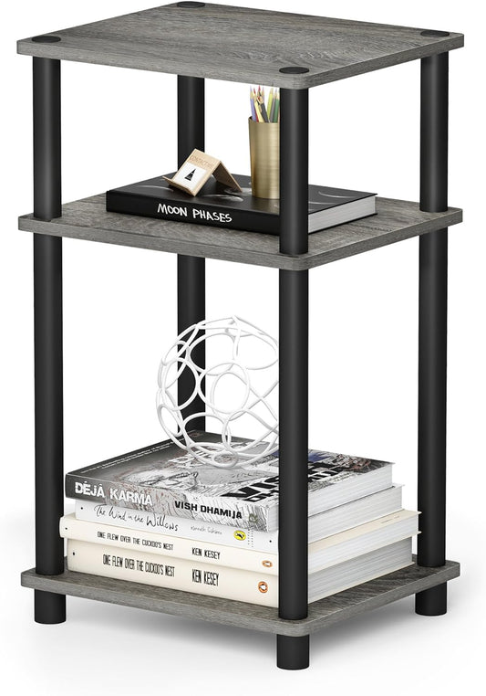JUST Side Table, 3-Tier End Table, Open Shelves Night Stand, Bedside Table, Toolless Assembly, for Living Room, Bedroom, Bathroom, French Oak