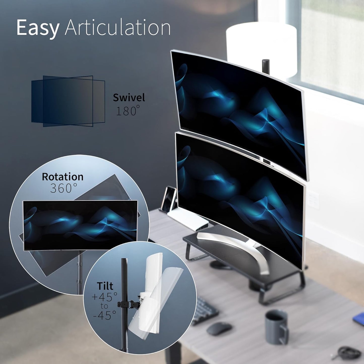 Extra Tall Single LCD Computer Monitor Free-Standing Adjustable Desk Stand for 1 Screen up to 27 Inch, STAND-V011H