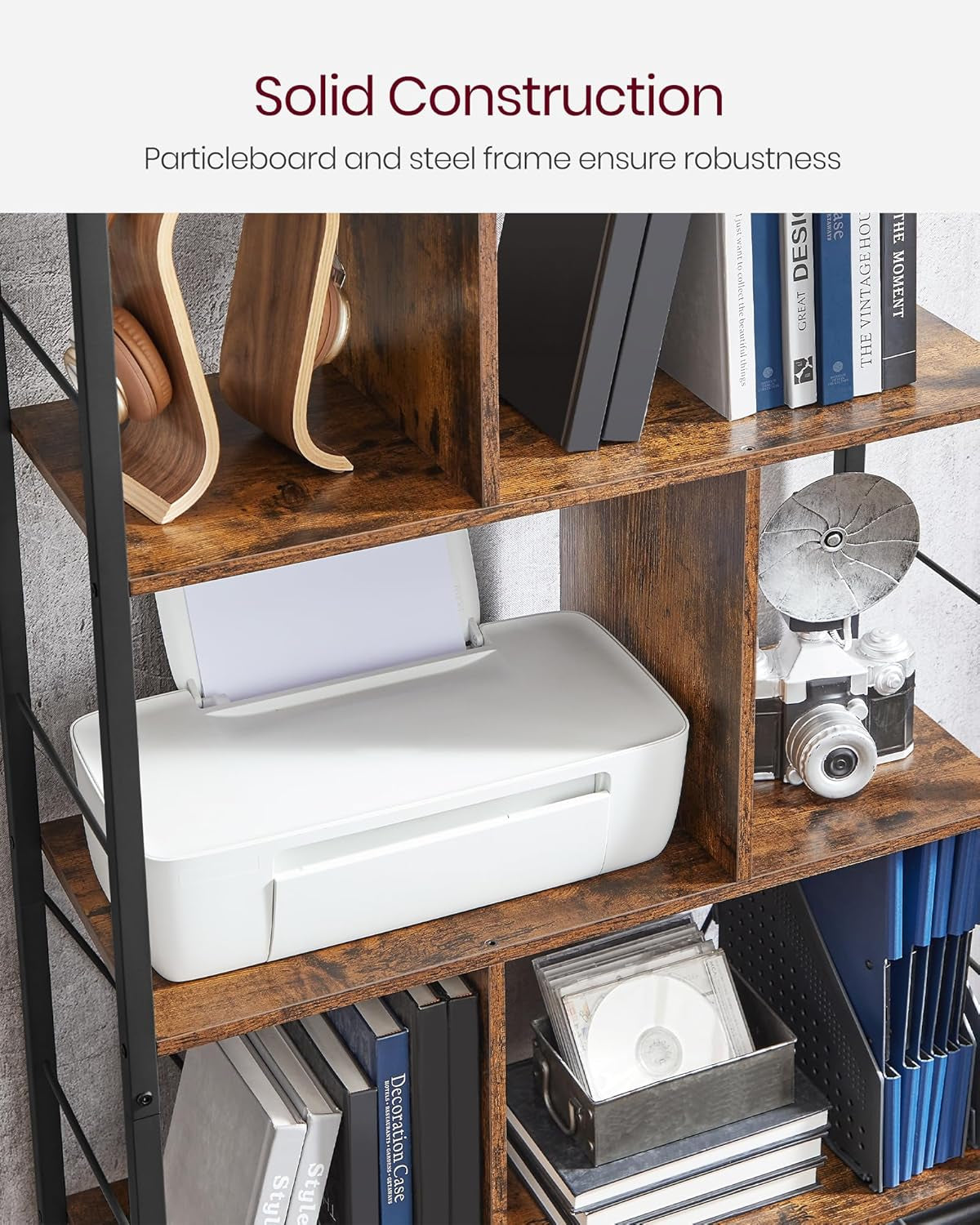 DAINTREE Bookshelf, Kitchen Shelf, Free Standing Shelf, Ladder Rack with 4 Open Shelves, for Kitchen, Office, Stable Steel Frame