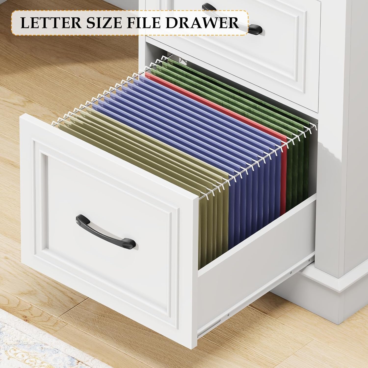 Farmhouse 47" Executive Desk, Computer Desk with Drawers and File Drawer, Workstation Computer Desk with Charging Station for Home Office,Study,（Cream White）