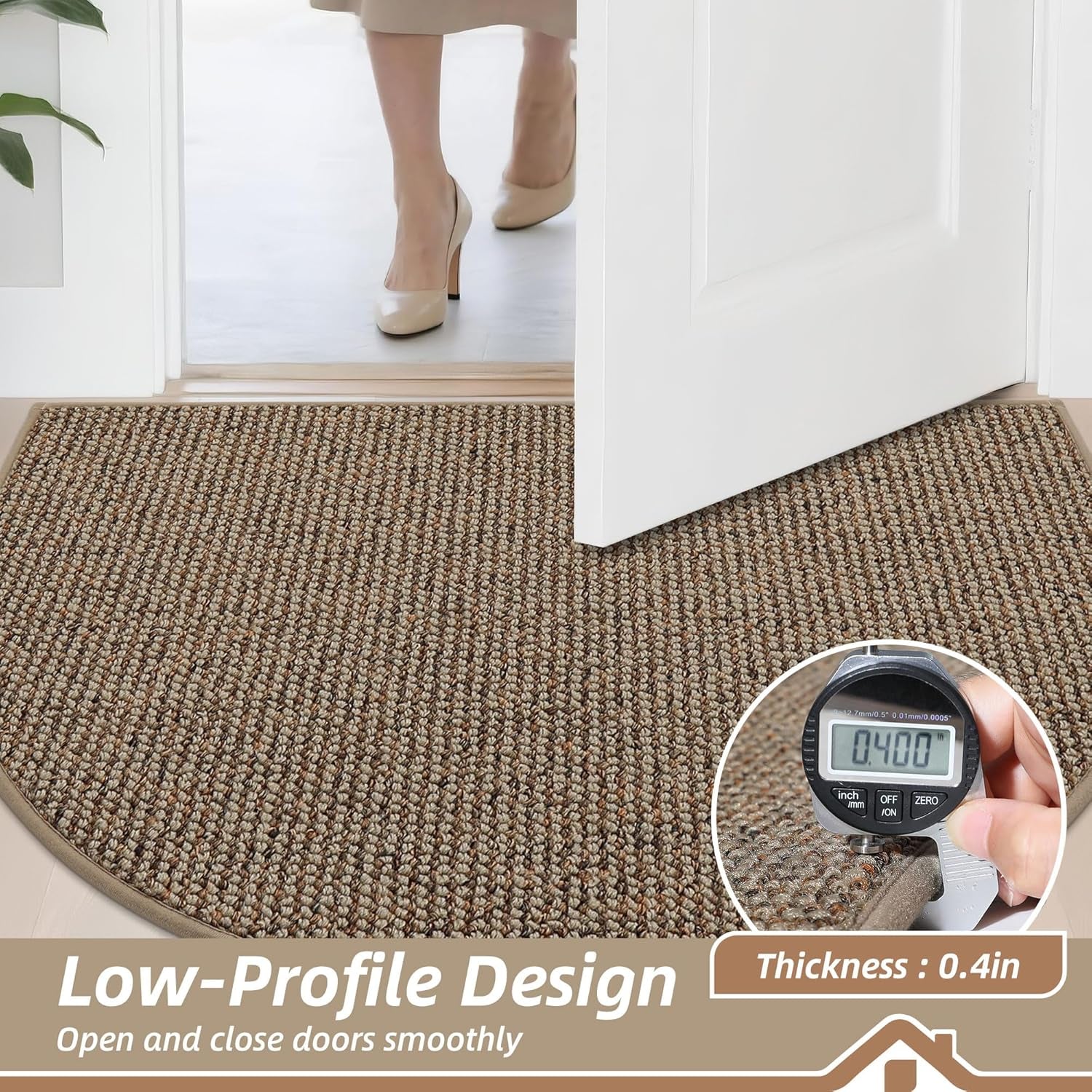 Dirt Trapper Door Mat 24" X 36" Half Circle Non-Slip Washable Doormats Entrance Rugs Absorbent Welcome Low Profile Floor Mats for Front Back Door and Entryway, Taupe