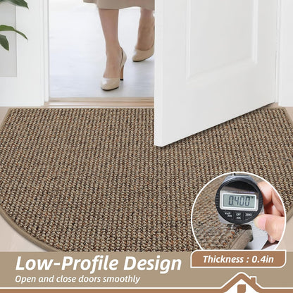 Dirt Trapper Door Mat 24" X 36" Half Circle Non-Slip Washable Doormats Entrance Rugs Absorbent Welcome Low Profile Floor Mats for Front Back Door and Entryway, Taupe