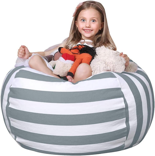Stuffed Animal Storage Bean Bag Chair Cover for Kids | Stuffable Zipper Beanbag for Organizing Children Plush Toys Large Premium Cotton Canvas (Grey, X-Large)