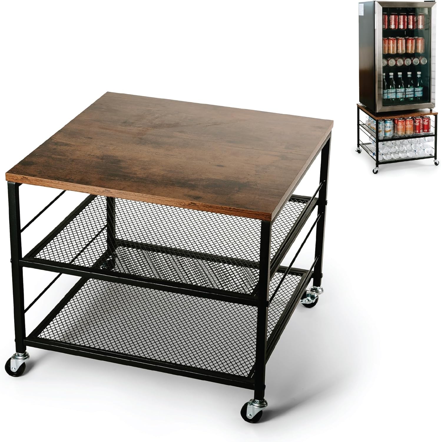 Mini Fridge Stand with Storage, Fridge Cabinet, Heavy Duty Refrigerator Stand Beverage, Dorm Fridge Cart, Microwave Stand, Nightstand, Kitchen Storage Organizer, End Table, Record Player Stand