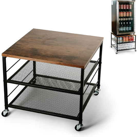 Mini Fridge Stand with Storage, Fridge Cabinet, Heavy Duty Refrigerator Stand Beverage, Dorm Fridge Cart, Microwave Stand, Nightstand, Kitchen Storage Organizer, End Table, Record Player Stand
