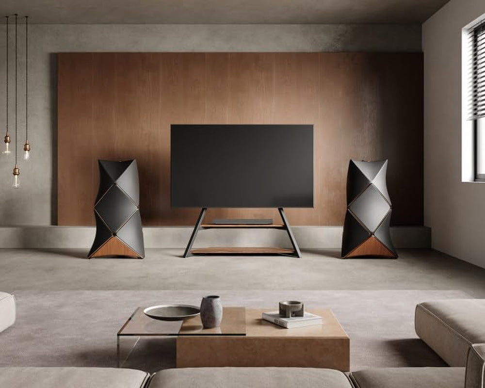 Design Large TV Floor Stand for 75 77 85 86 90 100 Inch Tvs, Heavy Duty TV Stand Mount with Large Wood Entertainment Shelf, Modern Living Room Television Stands, up to 187 Lbs, Eiffel Series