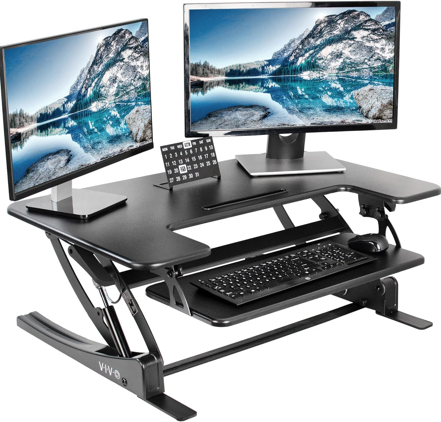 36 Inch Height Adjustable Stand up Desk Converter, V Series, Quick Sit to Stand Tabletop Dual Monitor Riser Workstation, Black, DESK-V000V