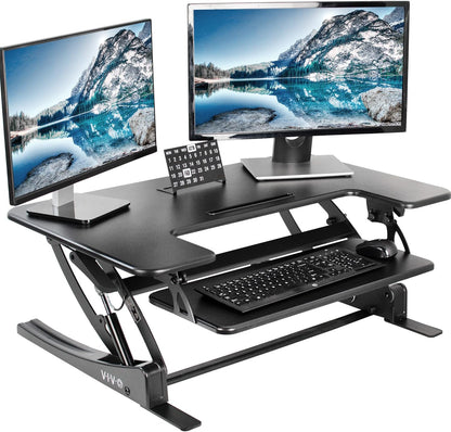 36 Inch Height Adjustable Stand up Desk Converter, V Series, Quick Sit to Stand Tabletop Dual Monitor Riser Workstation, Black, DESK-V000V