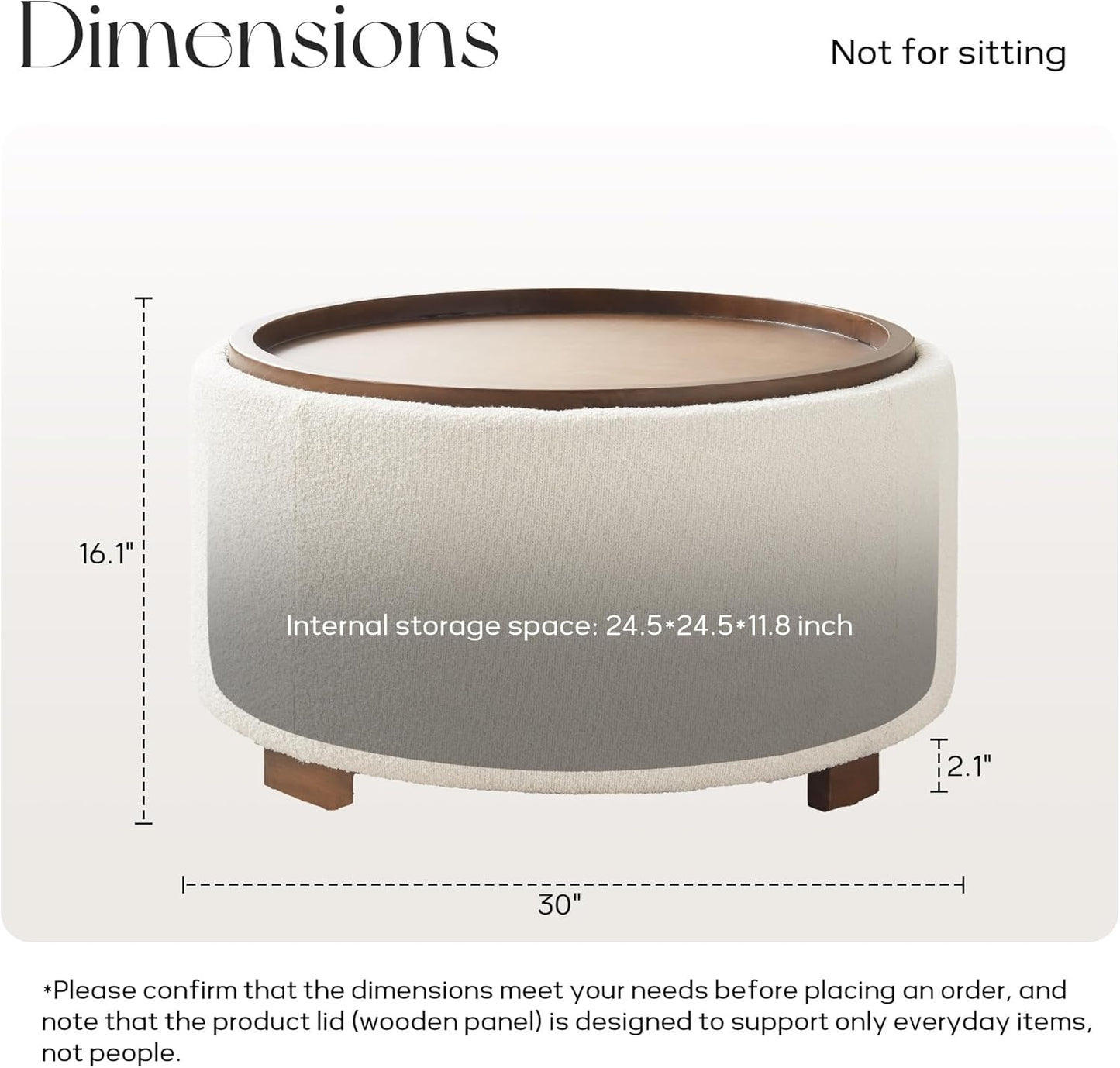 30 Inch round Storage Ottoman Coffee Table, Modern Boucle Ottoman with Lift-Off Lid and Solid Wood Legs for Living Room, Bedroom, Corners, Apartments (Beige)