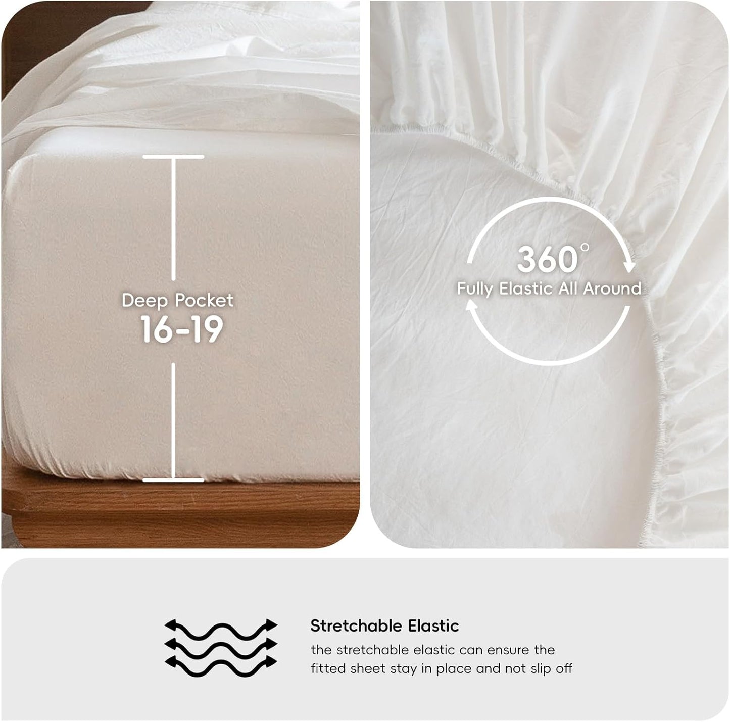 Bedding Sheet Set 100% Washed Cotton Linen like Textured Breathable Durable Soft Comfy (Solid off White, Queen)
