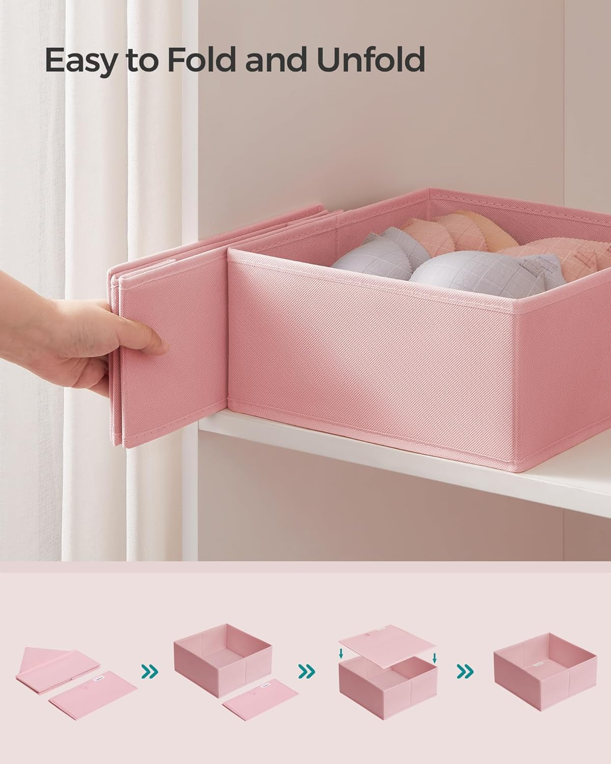 Drawer Organizers, Dresser Divider Organizers, Set of 12, Foldable Fabric Storage Boxes for Socks, Underwear, Bras, Ties, Scarves, Jelly Pink URDZ006R01
