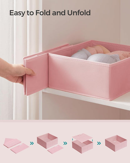 Drawer Organizers, Dresser Divider Organizers, Set of 12, Foldable Fabric Storage Boxes for Socks, Underwear, Bras, Ties, Scarves, Jelly Pink URDZ006R01
