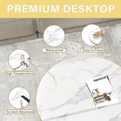 round Coffee Table with White Faux Marble Top
