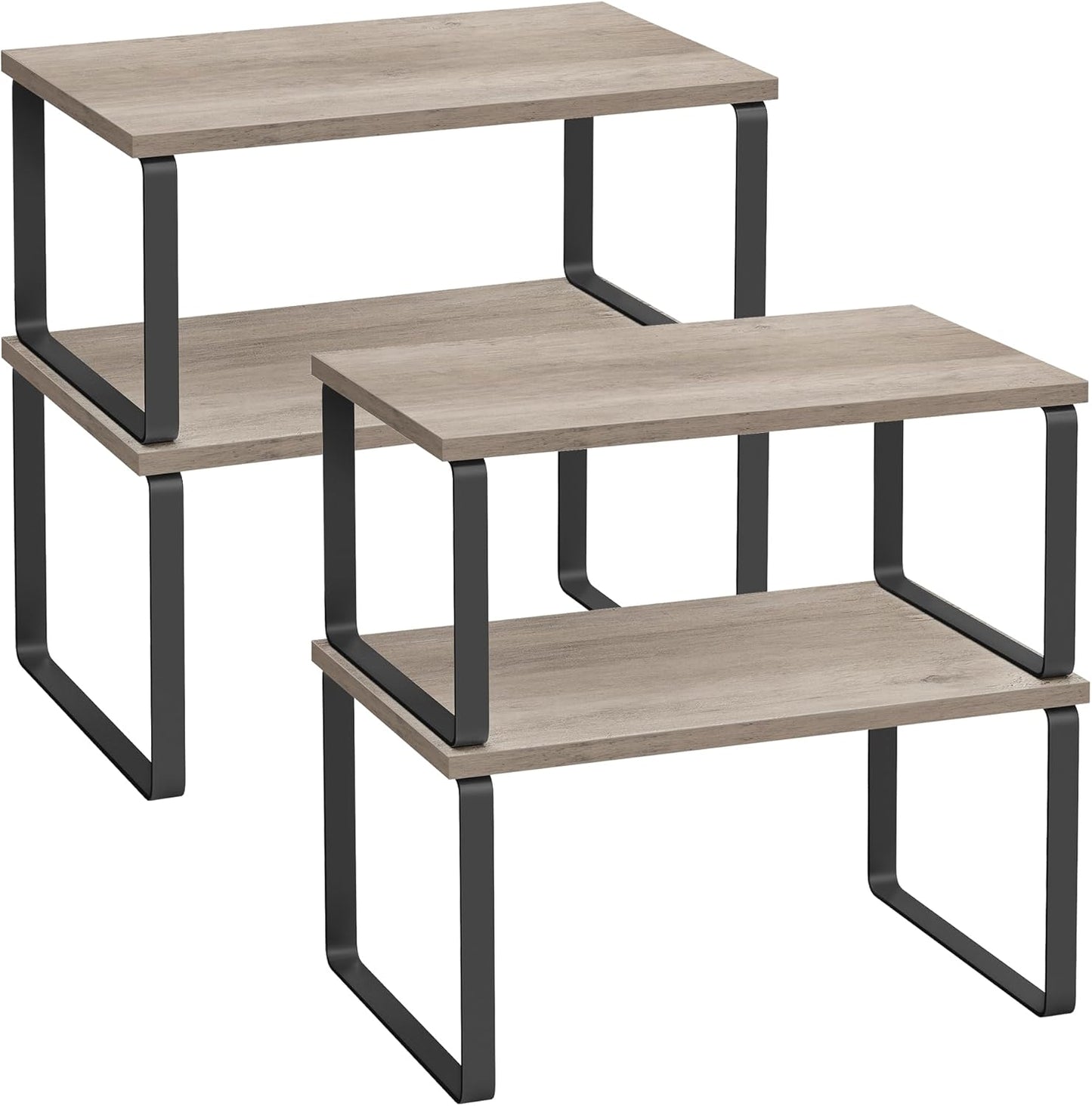Cabinet Organizer Shelf, Set of 4 Kitchen Counter Shelves, Kitchen Storage, Spice Rack, Stackable, Expandable, Metal and Engineered Wood, Cloud White and Natural Beige UKCS010N01