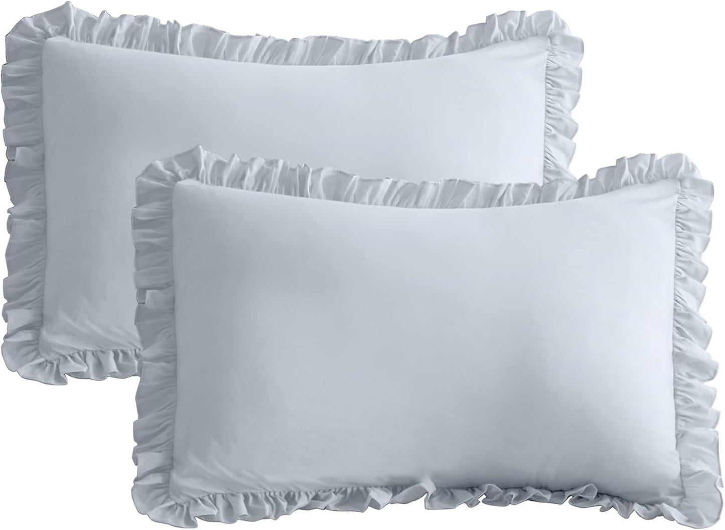 Light Blue Ruffle Pillow Shams King Size,2 Pack 20"X36" Pillow Sham,Shabby Boho Chic Farmhouse Bed Pillow Covers King Ultra Soft and Luxury Microfiber Vintage Pillowcases Set