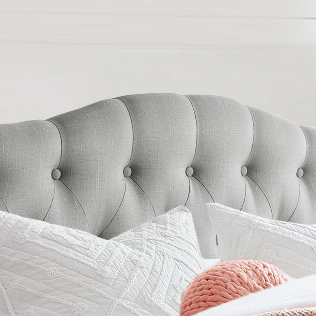Givanna Adjustable Heigh Headboard with Linen Upholstery and Button Tufting for Bedroom,Queen,Dove Gray