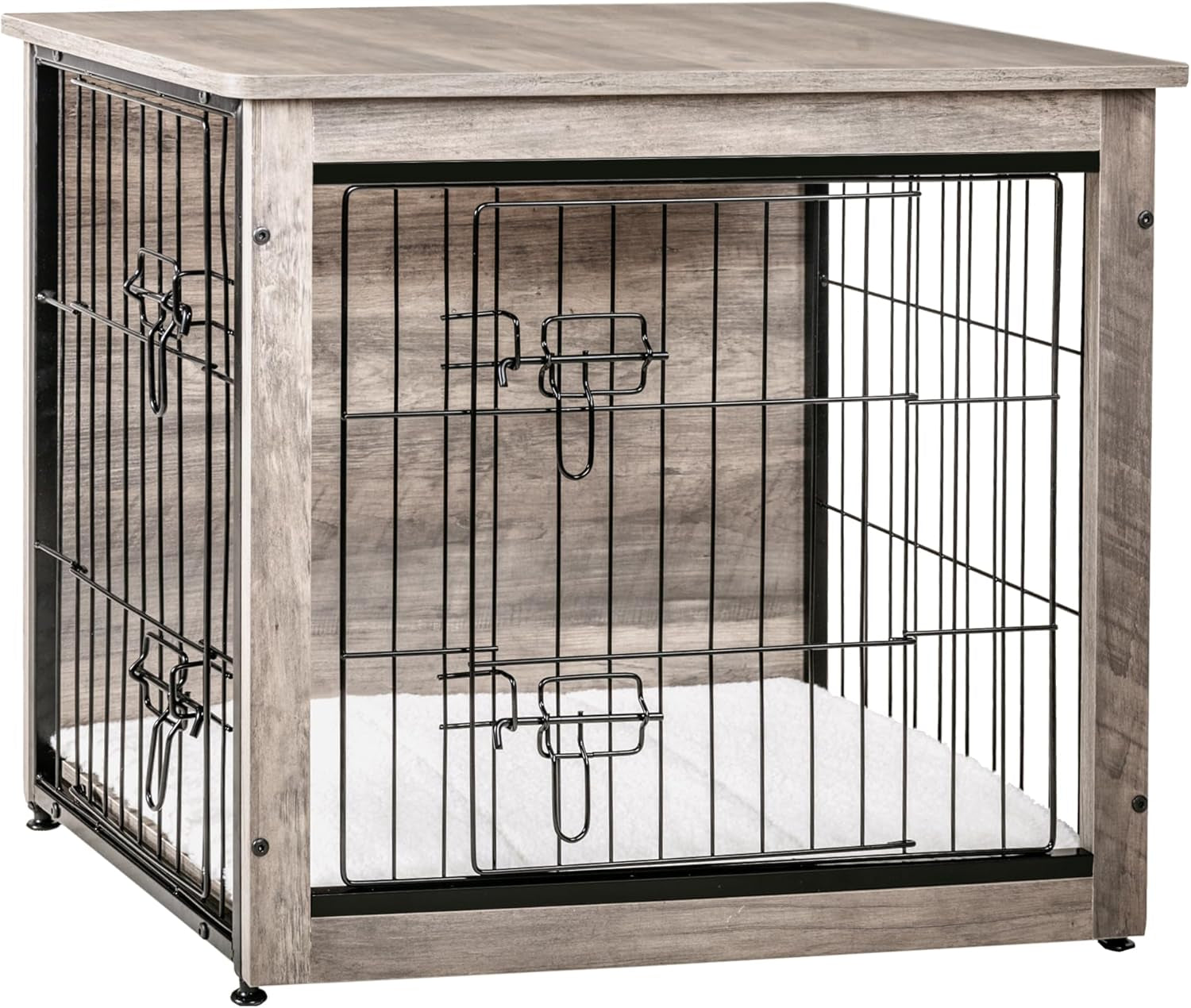 Dog Crate Furniture with Cushion, Wooden Kennel Table with Double Doors, Indoor Dog House, Small/Medium/Large/Extra Large Size, 27.2" L, Greige
