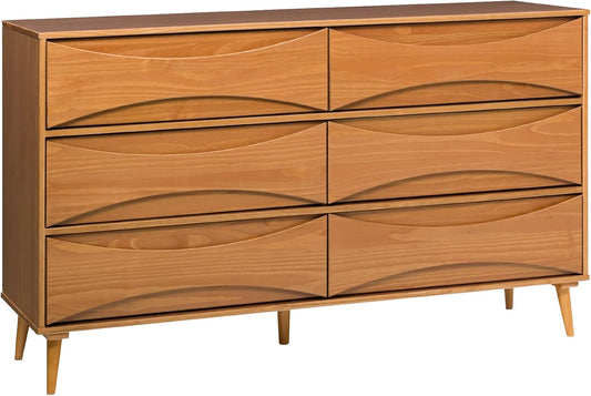 Atticus Mid-Century Modern Detailed-Drawer Solid Wood Dresser, 59 Inch, Caramel