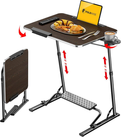 Upgraded Folding TV Tray Table - Extra Large & Sturdy Laptop Table for Couch, Height & Angle Adjustable Desk for Dinner, Work & TV - Includes Footrest, Cup Holder, Ipad Holder & Edge Stopper