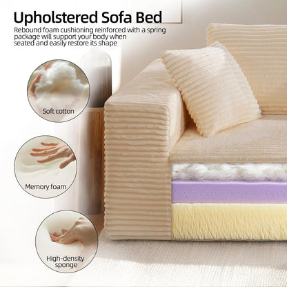 3-Seater Deep-Seat Corduroy Lounge Sleeper Sofa - No Assembly, Frameless Foam Cloud Couch for Living Room, Bedroom, Apartment, Dorm, Office