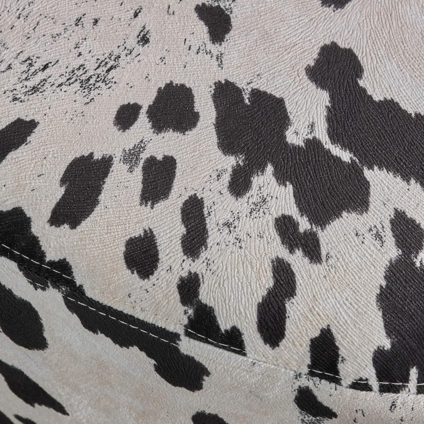 Bessie Patterned Velvet Cow Ottoman, Black and White Cow Hide / Natural