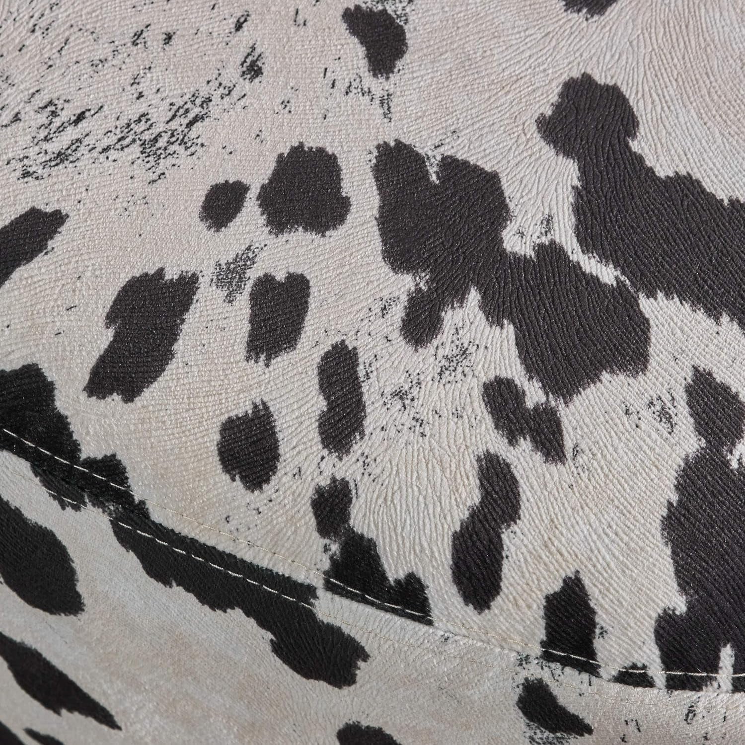 Bessie Patterned Velvet Cow Ottoman, Black and White Cow Hide / Natural