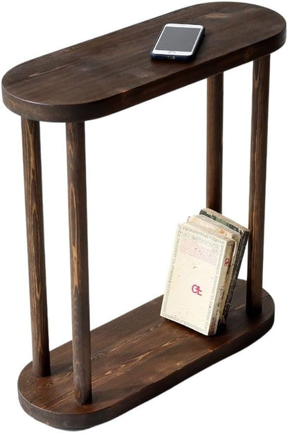 Oval Solid Wood Narrow Side Table, Slim Small Pedestal Coffee Table for Living Room, Modern Minimalist Design for Small Spaces, Recliner Drink Table (Dark Walnut, Xlarge)