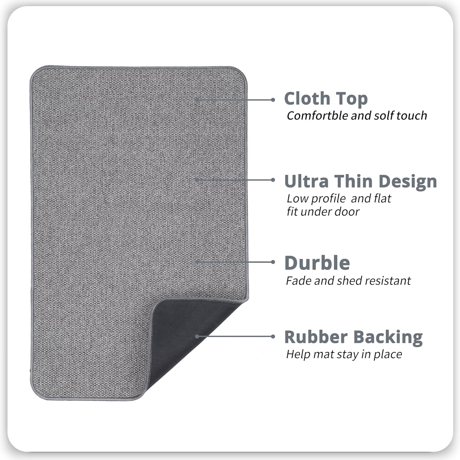 Bath Mat,Ultra Thin Bathroom Rugs,Rubber Bath Mats for Bathroom,No Slip Bath Rugs,Quick Dry,Machine Washable,Low Pile,Absorbent,Shower Outside,Sink,Home Decor Accessories.Grey,1'5"X2'3"(17X27Inch)