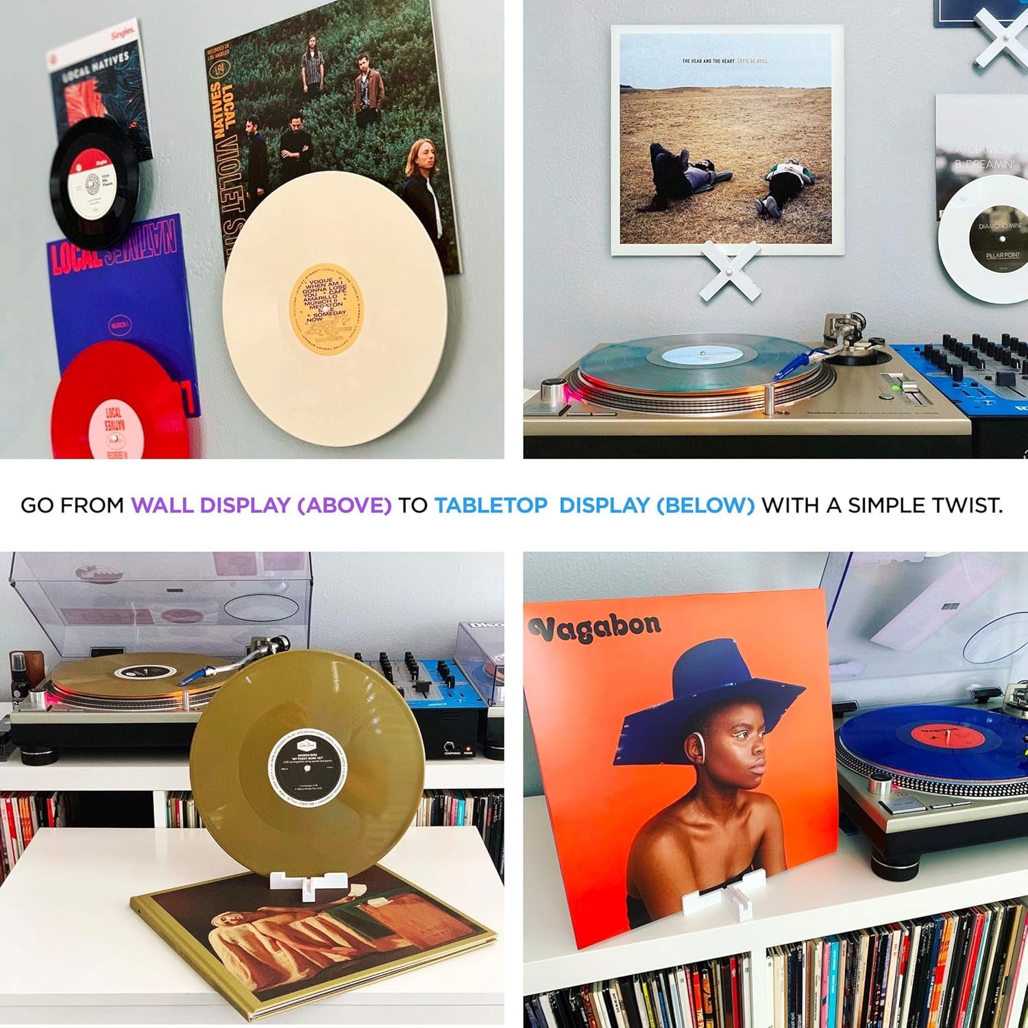 - Vinyl Record Display - Combine Vinyl and Album Cover on Wall. Doubles as a Now Playing Tabletop Stand.