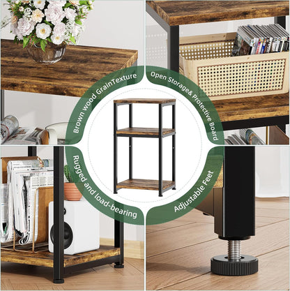 3 Tier Side Table, End Table Night Stand Sofa Table Shelf for Living Room, Rustic Brown