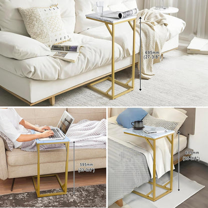 C-Shaped End Table, Sturdy Side Table for Couch Sofa Bedside Small Space,C Snack Table TV Tray Record Player Stand Small Tables for Living Room Bedroom,Easy to Assemble,Gold
