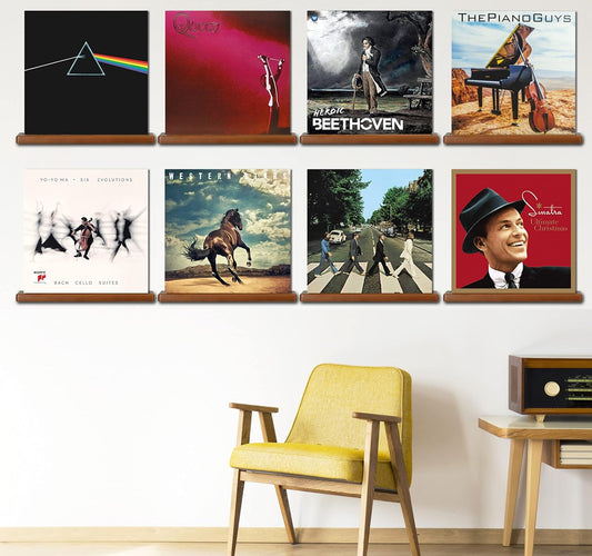 Record Shelves Set of 8 - Vinyl Shelf - Records Display - Record Frame Ledge - Lp Albums Storage Wall Mount - Album Holder Organizer and Stand Vintage Decor - Pine Wood (Brown)