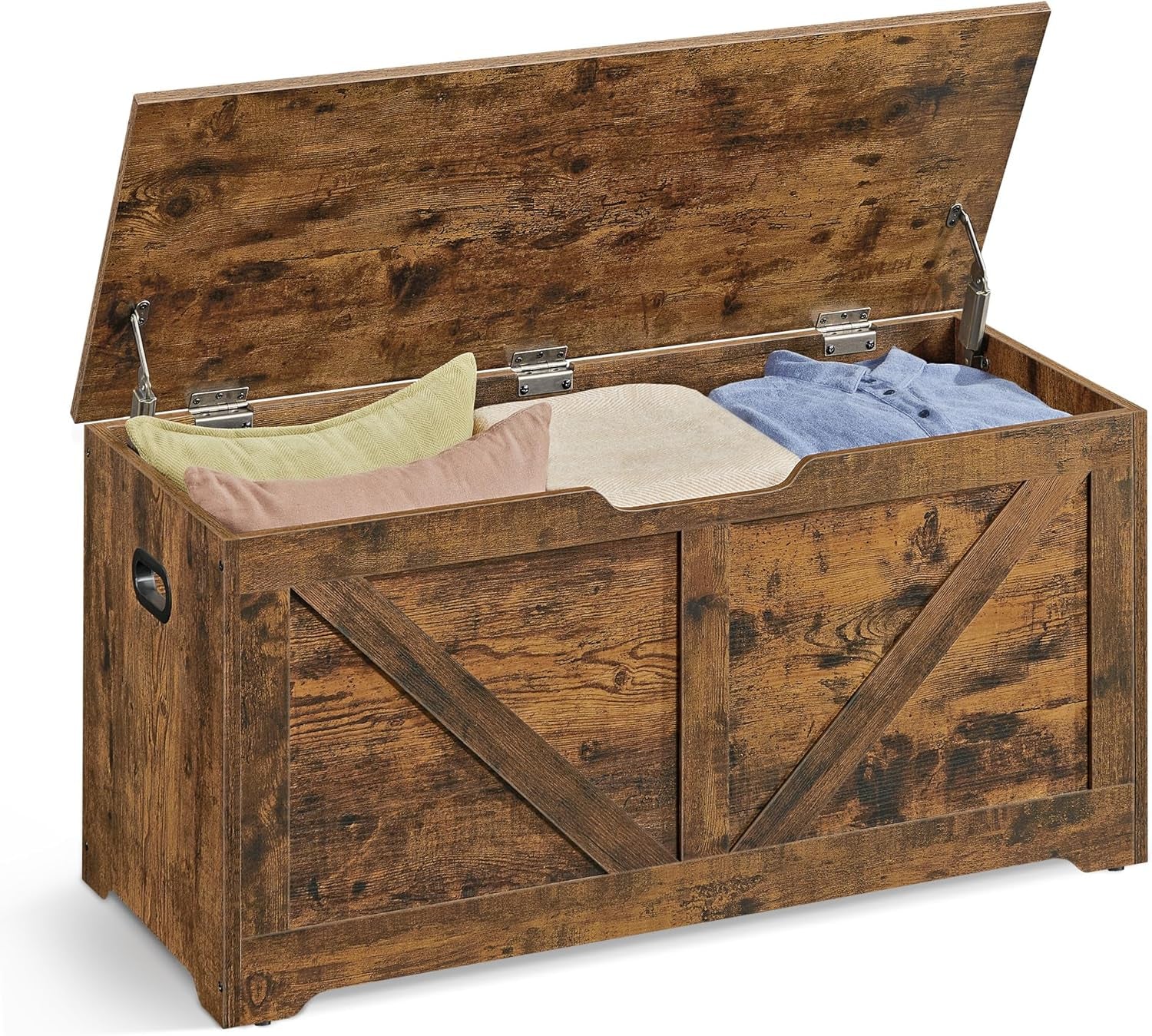 Storage Chest, Storage Trunk with 2 Safety Hinges, Storage Bench, Shoe Bench, Farmhouse Style, 15.7 X 39.4 X 18.1 Inches, for Entryway, Bedroom, Living Room, Rustic Brown ULSB060T01