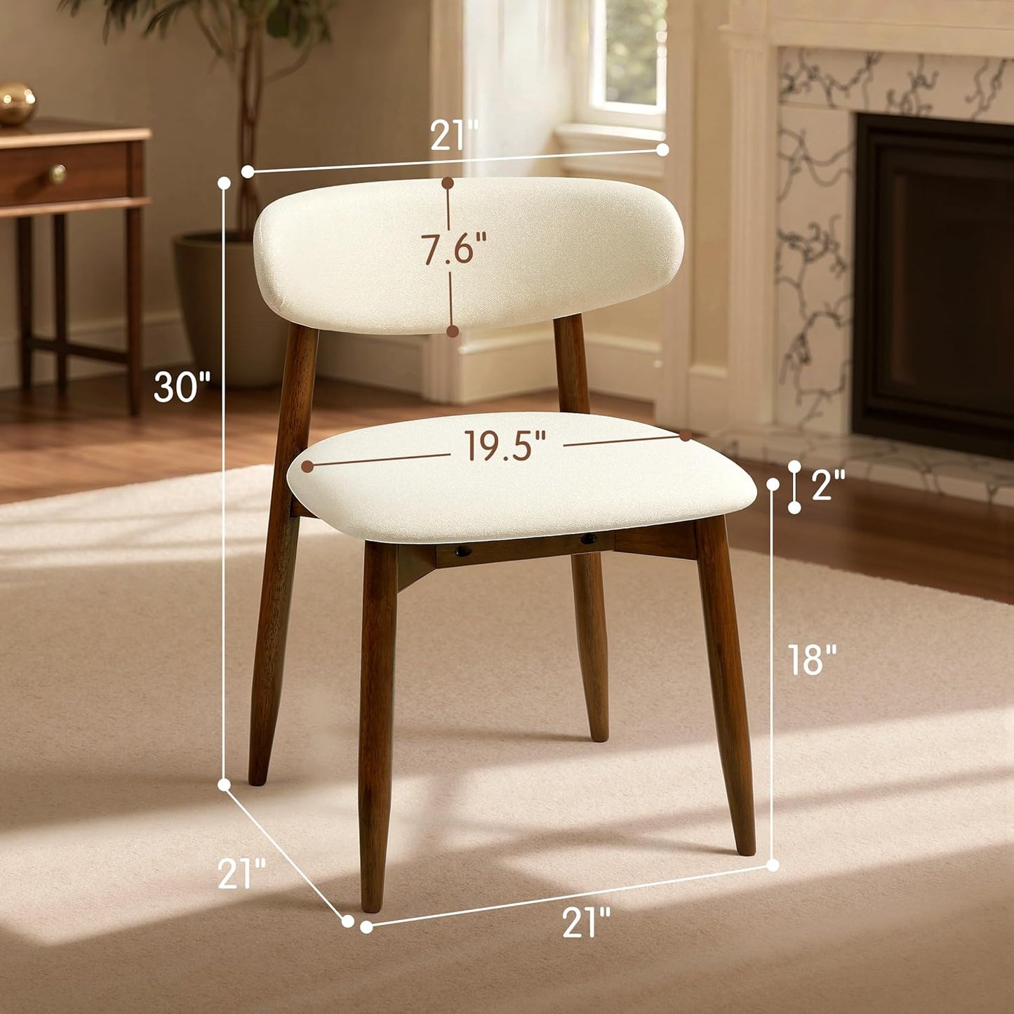 Dining Chairs Set of 4, Upholstered Wooden Dining Room Chairs, Mid Century Modern Fabric Kitchen Chair with Ergonomic Curved Backrest, Beige (Only Chairs)