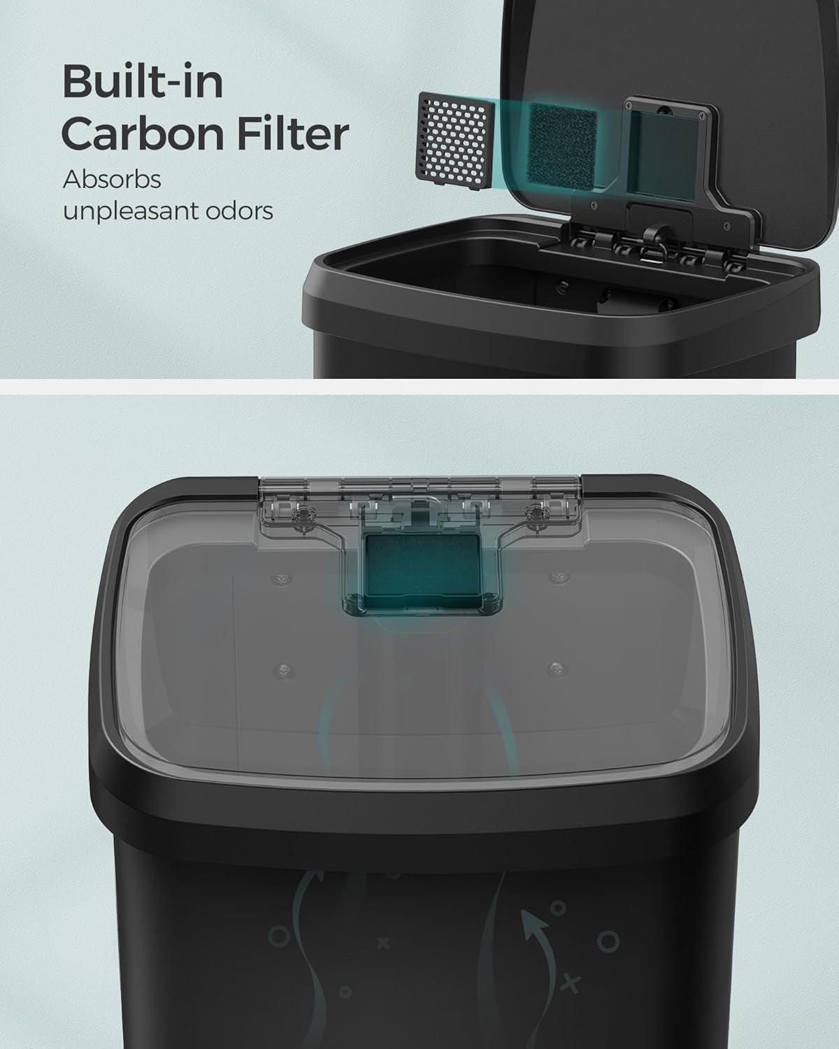 Kitchen Trash Can, 13 Gallon (50 L) Stainless Steel Garbage Can, with Stay-Open Lid and Step-On Pedal, Soft Closure, Tall, Large and Space-Saving, Black ULTB530B50