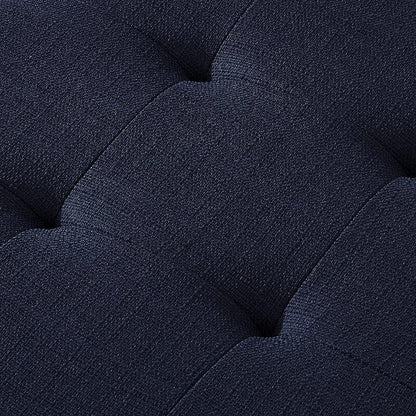 Large Rectangular Upholstered Tufted Linen Fabric Ottoman Bench, Padded Bench with Solid Wood Shelf-Navy Blue