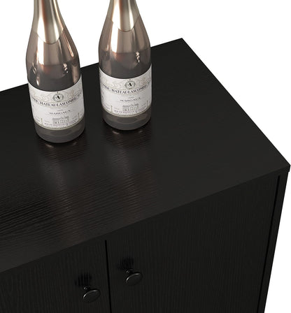 Sideboard Buffet Cabinet Kitchen Storage Cabinet Living Room 4 Doors Console Table (Black)