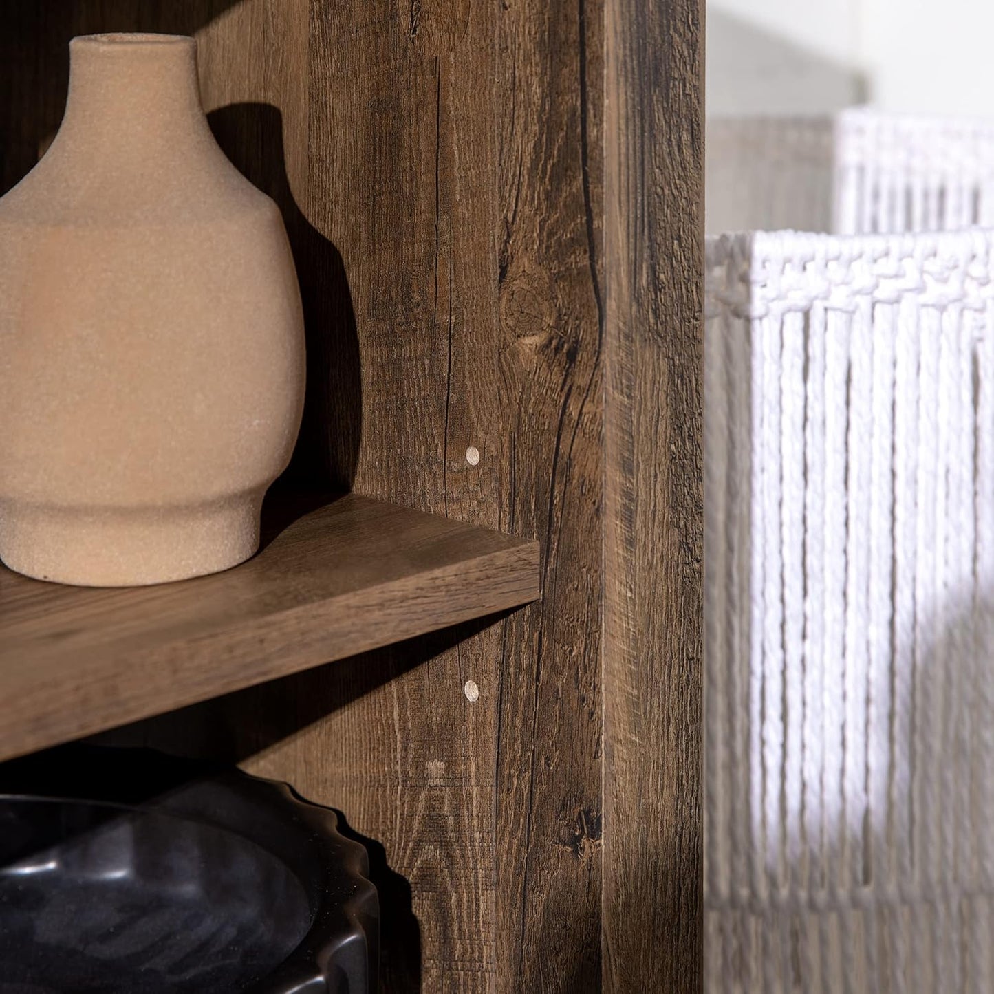 Lewis Single Barn Door Storage Console, 44 Inch, Rustic Oak, without Fireplace