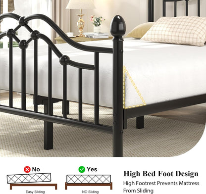 Queen Metal Bed Frame with Headboard and Footboard, Modern Iron Platform Bed Frame Support up to 1200LBS, under Bed Storage, No Box Spring Needed, Easy Assembly, Black