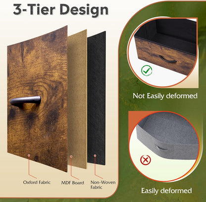 Fabric Dresser, 5-Drawer Tall Dresser for Bedroom, Storage Organizer with Fabric Bins, Wood Top, Sturdy Steel Frame, Chest of Drawers for Closet, Hallway, Rustic Brown Wood Grain Print
