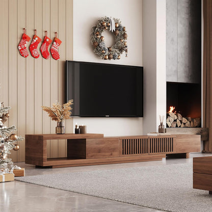 Mid Century Modern TV Stand for 75+ Inch Tvs, Extendable Media Console (78"-103") with Ample Storage - Sleek Walnut Entertainment Center for Living Room
