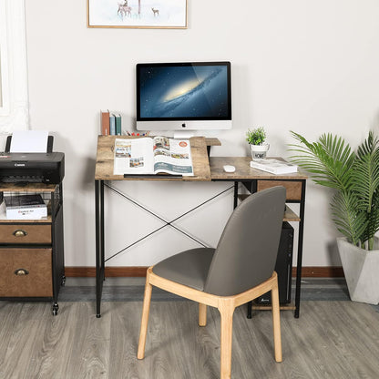 Drafting Table with Storage Shelves & Drawer, 43" Adjustable Art Desk with Monitor Stand for Home Office Computer, Tiltable Draft Drawing Table for Artist, Study, Writing Workstation