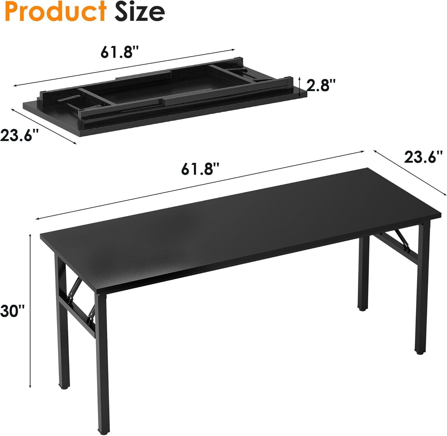 Computer Desk Office Desk 62 Inches Folding Table with BIFMA Certification Computer Table Dining Table No Install ed, Black
