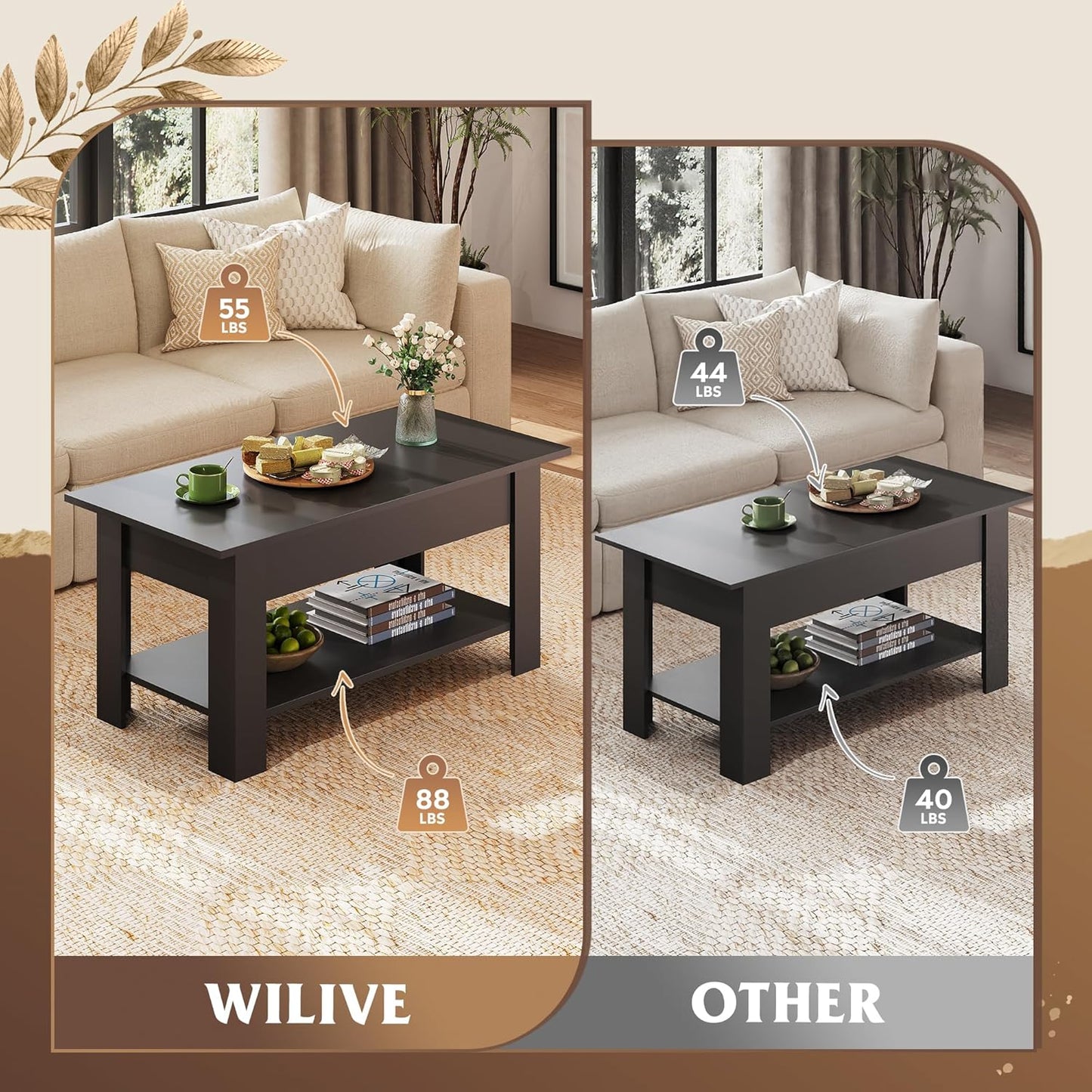 Coffee Table, 39" Lift Top Coffee Table with Hidden Compartment, Storage Shelf and Lifting Top for Home Living Room, Office and Reception Room, Black