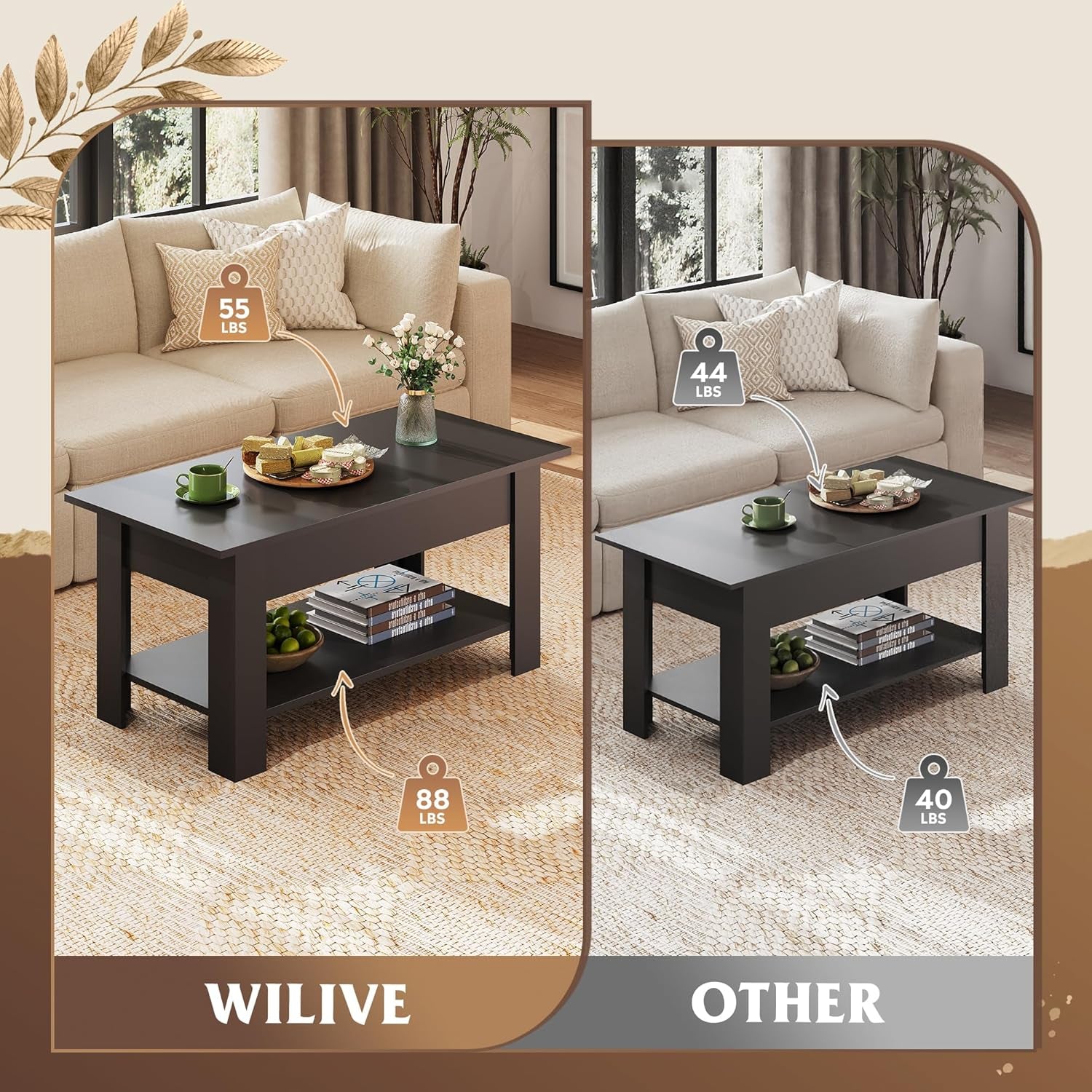 Coffee Table, 39" Lift Top Coffee Table with Hidden Compartment, Storage Shelf and Lifting Top for Home Living Room, Office and Reception Room, Black