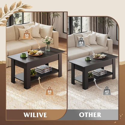 Coffee Table, 39" Lift Top Coffee Table with Hidden Compartment, Storage Shelf and Lifting Top for Home Living Room, Office and Reception Room, Black