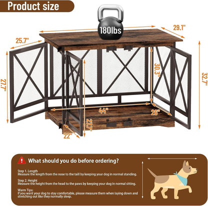 Large Dog Crate Furniture - 48 Inch Heavy Duty Dog Kennel Indoor for Xlarge Breed with Double Doors, Wooden Dog Cage XL Modern Decorative End Table Pet House (Brown)