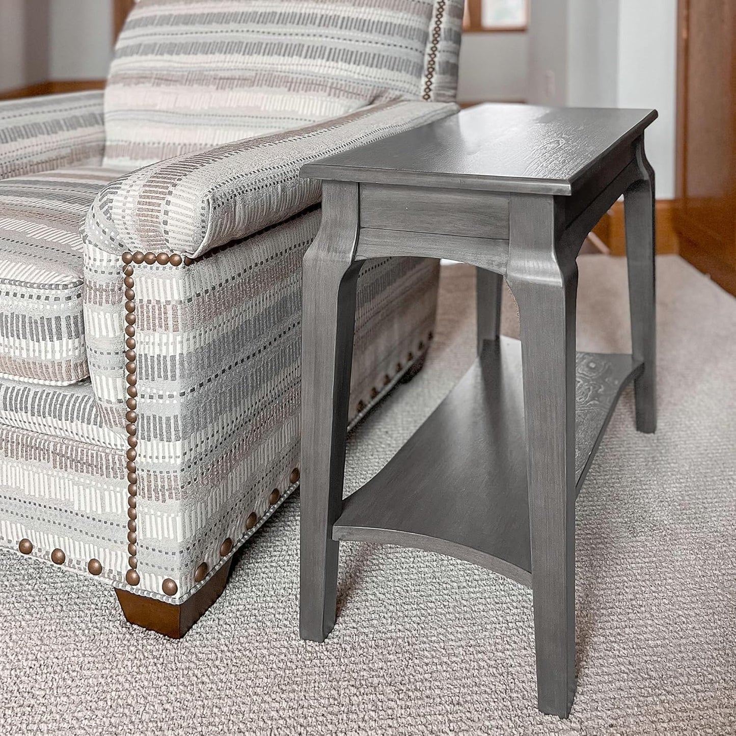 Stratus Solid Wood Narrow Side End Table with Shelf, Smoke Gray, Perfect for Living Rooms, Bedrooms, and Small Spaces – , 22005-GR