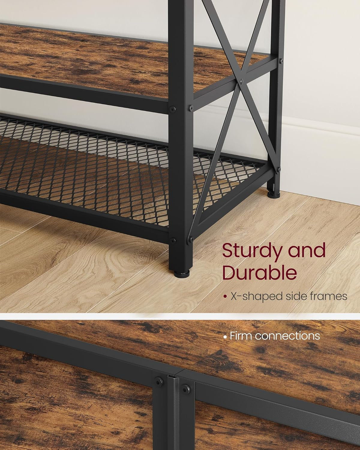 TV Stand for TV up to 70 Inches, TV Table, Entertainment Center, 3-Tier TV Console, Steel Frame, Industrial Style, for Living Room, Rustic Brown and Black ULTV095B01