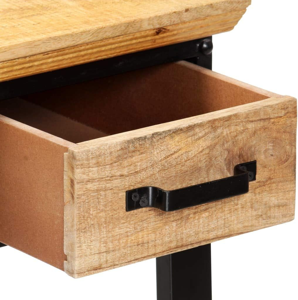 Writing Table Natural and Black Solid Mango Wood, Engineered Wood, 43.3 X 19.7 Inch Computer Desk with 2 Drawers, Home Office Desk